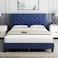 Wooden Twist Modern Upholstered Platform Queen Size Bed ( Blue ) - Blue