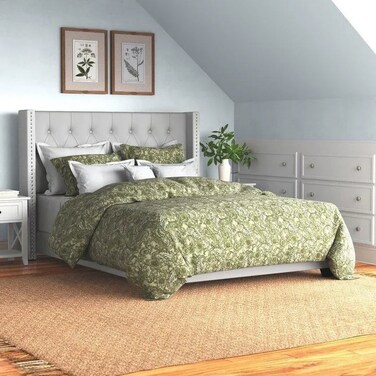 Wooden Twist Modern Grey Faux Leatherette Standard Queen Size Bed - Grey