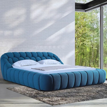 Wooden Twist Syrux Bubble Design Modern Cloud Bed In Soft Boucle Fabric - Off White / Queen (160 x 200 cm)