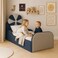 Wooden Twist Blue &amp; Grey Kids Flower Bed Modern Bed with Safety Sides In Soft Fabric - 190 x 120 cm