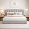 Wooden Twist Grey Calmora Luxury Bed Minimal Modern Upholstered Bed with Padded Headboard - King (180 x 200 cm)