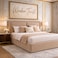 Wooden Twist Aurelia Luxury Beige Velvet Upholstered Bed with Tall Headboard Modern Designer Bed - King (180 x 200 cm)
