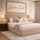 Wooden Twist Aurelia Luxury Beige Velvet Upholstered Bed with Tall Headboard Modern Designer Bed - Super King (200 x 200 cm)