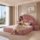 Wooden Twist Amara Shell Luxe Pink Velvet Upholstered Bed with Scallop Headboard Design - King (180 x 200cm) with 2 Bedside Table