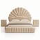 Wooden Twist Amara Shell Luxe Beige Velvet Upholstered Bed with Scallop Headboard Design - Queen (160 x 200cm)