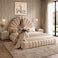 Wooden Twist Amara Shell Luxe Beige Velvet Upholstered Bed with Scallop Headboard Design - King (180 x 200cm)