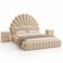 Wooden Twist Amara Shell Luxe Beige Velvet Upholstered Bed with Scallop Headboard Design - King (180 x 200cm)