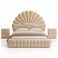 Wooden Twist Amara Shell Luxe Beige Velvet Upholstered Bed with Scallop Headboard Design - King (180 x 200cm) with 2 Bedside Table