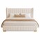 Wooden Twist Buoyant Floating Wingback Velvet Upholstered Luxury Bed with Ambient LED Light in Soft Beige Finish - Super King (200 x 200cm)
