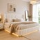 Wooden Twist Buoyant Floating Wingback Velvet Upholstered Luxury Bed with Ambient LED Light in Soft Beige Finish - Super King (200 x 200cm)