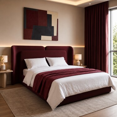 Wooden Twist Aurelia Luxe Wingback Velvet Upholstered Platform Bed with Curved Headboard - Queen (160 x 200cm)