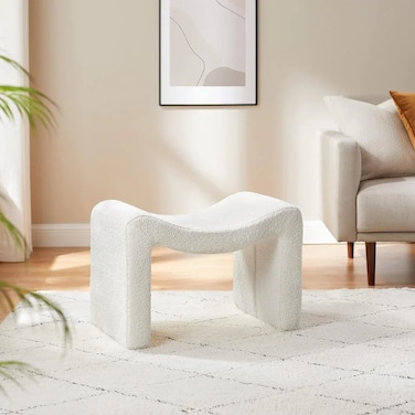 Wooden Twist Welcova Modern Stylish Design Vanity Entryway Ottoman Footrest with Padded Seat for Living Room, Bedroom - White