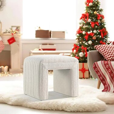 Wooden Twist Glamorix Modern Boucle Vanity Entryway Ottoman Footrest - White