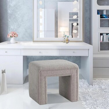 Wooden Twist Glamorix Modern Boucle Vanity Entryway Ottoman Footrest - Grey