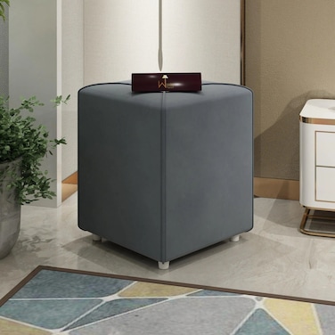 Wooden Twist Stool for Living Room Soft Fabric Comfortable Cushion Ottoman Stool (Grey) - Grey