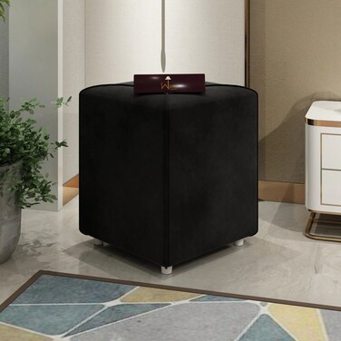 Wooden Twist Stool for Living Room Soft Fabric Comfortable Cushion Ottoman Stool (Black) - Black