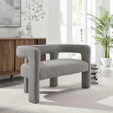 Wooden Twist Effie Entryway Curved Soft Boucle Modern Loveseat Bench - Grey