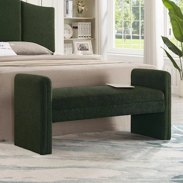 Wooden Twist Soft Hropzy Boucle Upholstered Armrest Entryway Ottoman Bench - Green