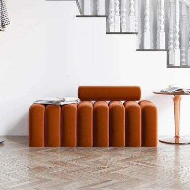Wooden Twist Veylo Modern Line Design Entryway Bench with Round Back Pillow - Orange