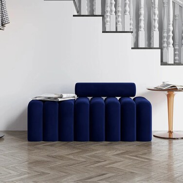 Wooden Twist Veylo Modern Line Design Entryway Bench with Round Back Pillow - Blue