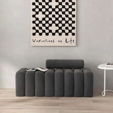Wooden Twist Veylo Modern Line Design Entryway Bench with Round Back Pillow - Grey