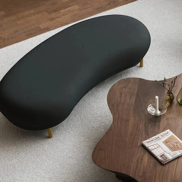 Wooden Twist Borzy Modern Curved Bench with Golden Metal Legs In Soft Fabric - Black