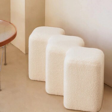 Wooden Twist Molecule Entryway Boucle Upholstered Ottoman Bench - Beige