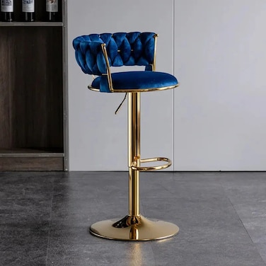 Wooden Twist Modern Cafe Bar Stool Chair With Golden Metal Frame Island Chairs - Blue