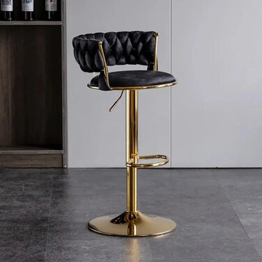 Wooden Twist Modern Cafe Bar Stool Chair With Golden Metal Frame Island Chairs - Black