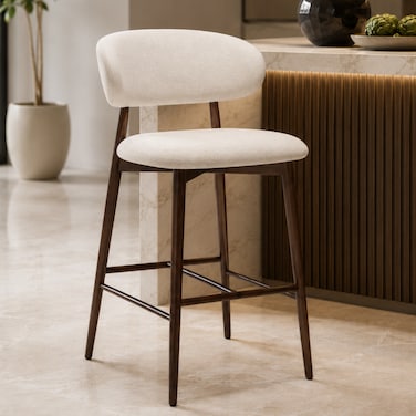 Wooden Twist Liora Luxe Linen Curved Back Kitchen Island Bar Stool Chair Cream Cushion with Walnut Metal Frame - Cream