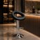 Wooden Twist Luxury Adjustable Height Bar Stool with Curved Wraparound PU Leather Backrest &amp; Chrome Base - Black