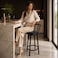 Wooden Twist Modern Black Metal Bar Chair with PU Leather Padded Seat &amp; Ergonomic Curved Backrest - Black
