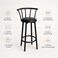 Wooden Twist Modern Black Metal Bar Chair with PU Leather Padded Seat &amp; Ergonomic Curved Backrest - Black