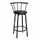 Wooden Twist Modern Black Metal Bar Chair with PU Leather Padded Seat &amp; Ergonomic Curved Backrest - Black
