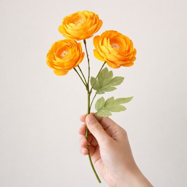 Luxury Artificial Yellow Ranunculus Flower Bunch - 3 Blooms for Modern Home Decor &amp; Dining Table Styling