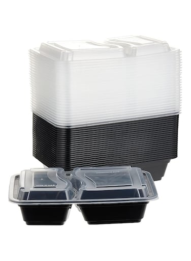 SNH Packing 24 Pieces Microwave Disposable Container With Lid Rectangular - 2 Compartment Meal Prep Container Set - Plastic Container For Kitchen Food Storage - Take Away Containers For Lunch Boxes