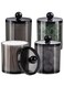 SheeChung 4 Pack Plastic Acrylic Bathroom Vanity Countertop Canister Jars with Storage Lid, Apothecary Jars Qtip Holder Makeup Organizer for Cotton Balls,Swabs,Pads,Bath Salts (Black)