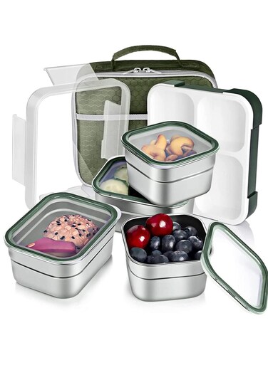 Stainless steel lunch box for adults and kids-insulated bento box for school and office multifunctional-containers lunch box with 4 compartments(green 1060ml