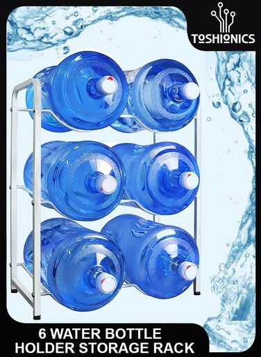 6 Bottles Storage Reinforced Carbon Rack Steel Heavy Duty 3 Tier 5 Gallon Water Cane Jug Holder Cooler Organizer Shelf For Home Kitchen Office Garages Restaurant Gym Stand Shelves