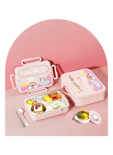 Quality Kids Bento Box, Leak-proof Toddler with 4 Compartments, 316 Stainless Steel Lunch Box, Dishwasher Safe, Lunch Box with Cutlery, Ideal Gift for 3-12 Years Old Boys and Girls Going to School