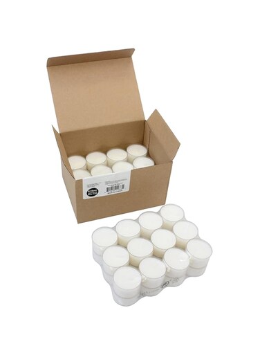 Stonebriar Bulk 48 Pack Unscented Smokeless Long Clear Cup Tea Light Candles with 8 Hour Extended Burn Time, 48 Count
