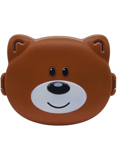 Twisoo Bear Design Bento Lunch Box for Kids, 500ml, Leakproof &amp; Spillproof, BPA-Free Food Grade PP with Clip Lock, 2 Compartments, Includes Spoon, (Brown)