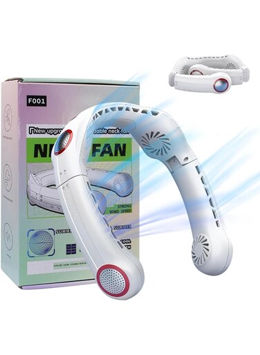 Neck Fan Portable Rechargeable, 6000 mAh 3 Speeds Hands Free Personal Fans, Bladeless 360&deg; Cooling Hanging Neck Fan, Low Noise Large Air Outlet for Travel, Sports, Office, Household, Outdoor, White