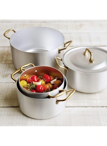 ROSSETTI INTELLIGENZA CASALINGHI Ottinetti   12cm Mini Cookware Deep Sauce Pan Casserole Pot with 2 Gold Handles   Perfect for Kitchen to Table Serveware in Vintage Cocotte Cookware Designs