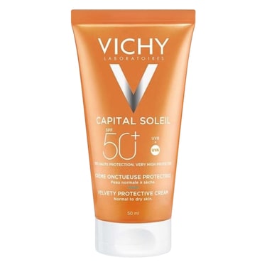 كريم فيشي كابيتال سوليل فيلفيت واقي من الشمس للوجه بعامل حماية من الشمس 50+ للبشرة العادية إلى الجافة والحساسة 50 مل