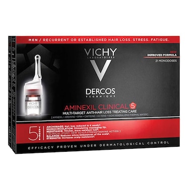 Vichy Dercos Aminexil Clinical 5 Anti-Hair Fall Treatment For Men, Pack of 6ml x 21's
