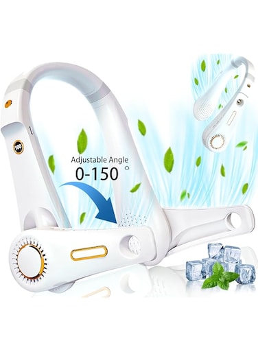 Neck Fan, 5 Speeds Bladeless Fan Wearable Fan Foldable Cooling Fan Hands-Free Fan with LED Display Lightweight Neck Fan Adjustable Wind Direction Hands Free Neck Fan for Men Women Travel Outdoor