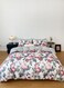 Home Queen size, 6-piece rose design bedding set with pink and grey floral pattern.