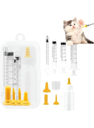 Pet Nursing Bottle, Puppy Bottles for Nursing, Kitten Nursing Bottle, Mini Pet Feeding Bottle and Syringes with Nipples for Newborn Rabbits, Small Animals, Squirrel, Small Breed Puppies (Yellow)