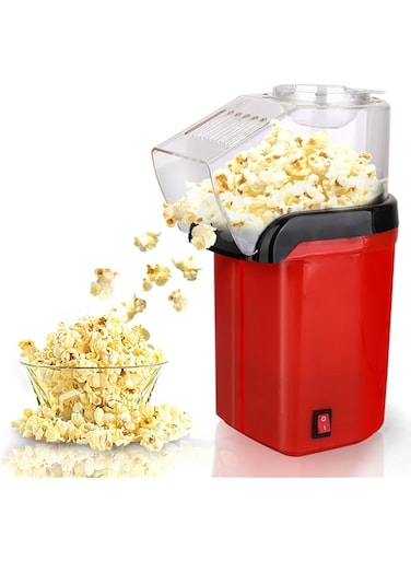 Bailamos Hot Air Popcorn Popper, 1200W Popcorn Maker with Removable Top Cover, 3 Minutes Healthy and Quick Snack, No Oil Needed, Red